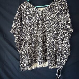 Elle Navy and White Printed Short Sleeve Tunic